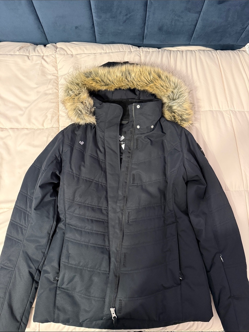 Obermeyer Women's Black Puffer Jacket with Faux-Fur Trim Hood